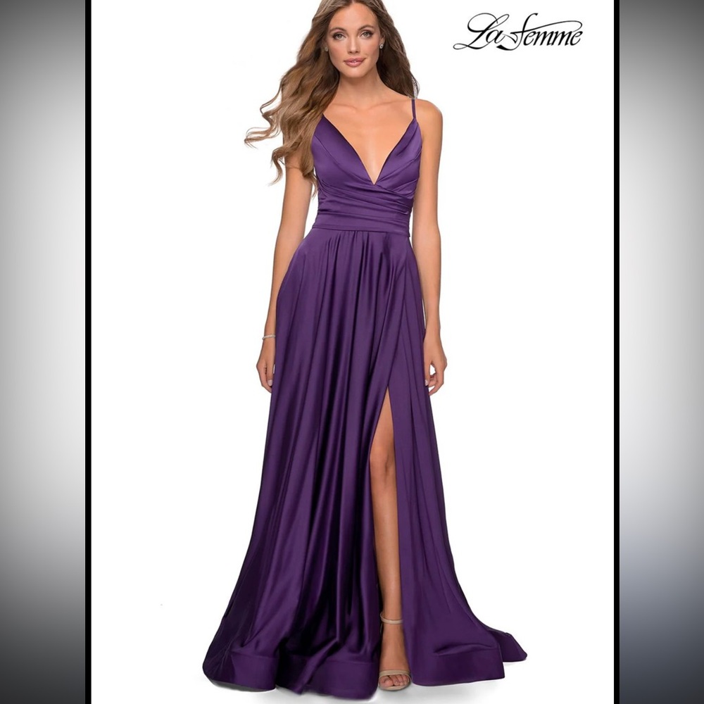 NWOT LA FEMME Plum Maxi Gown